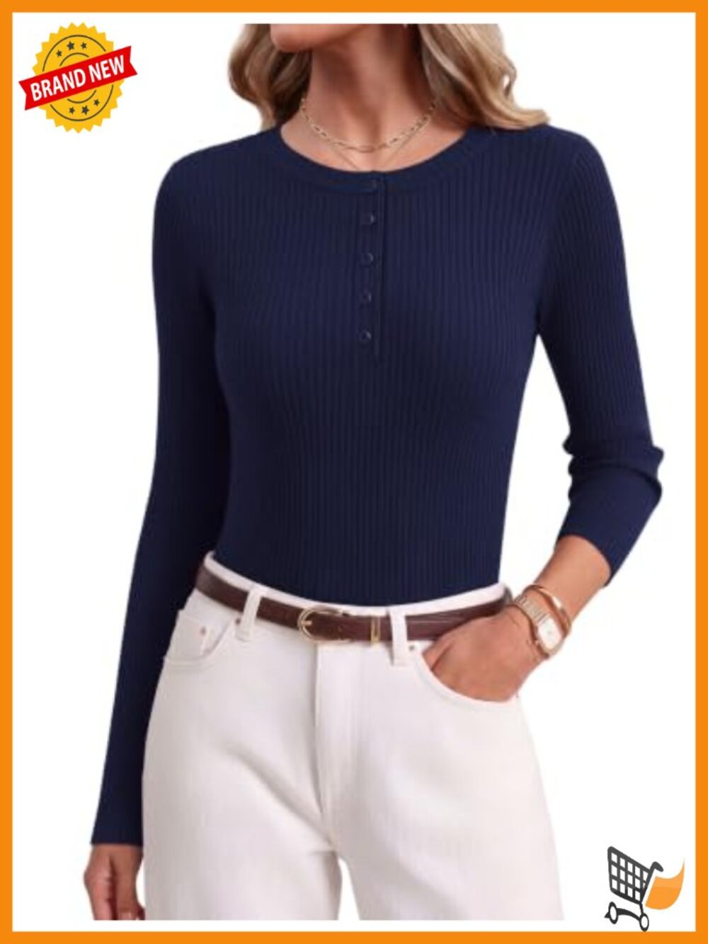 Rib Knit Long Sleeve Henley Button Front Sweater Slim Fit Lightweight